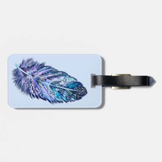 Blaue Gepäckmarke mit Feder Gepäckanhänger (Rückseite horizontal)