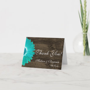 Blaue Gerber-Daisy-Rustikal-Hochzeit-Dankeskarten Dankeskarte