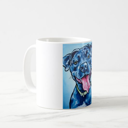 Blaue gerochene Pitbull Kaffeetasse (Vorderseite Links)