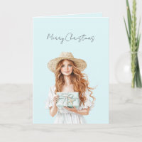 Blaue Geschenk Rote Haar Frau Weihnachten