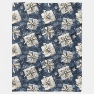 Blaue Geschenkbögen Silberne Schneeflocken Weihnac Fleecedecke