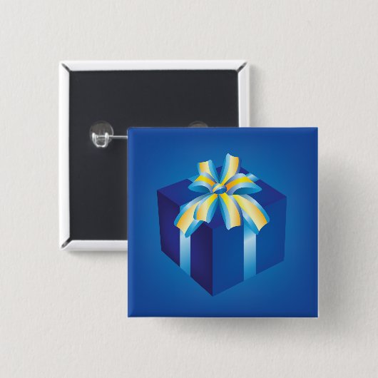 Blaue Geschenkboxen mit Gelb und Aqua Ribbon Button (Vorne & Hinten)