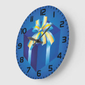 Blaue Geschenkboxen mit Gelb und Aqua Ribbon Große Wanduhr (Winkel)