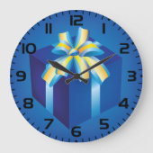 Blaue Geschenkboxen mit Gelb und Aqua Ribbon Große Wanduhr (Vorderseite)