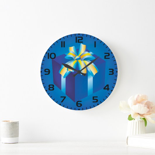 Blaue Geschenkboxen mit Gelb und Aqua Ribbon Große Wanduhr