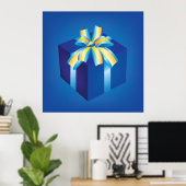 Blaue Geschenkboxen mit Gelb und Aqua Ribbon Poster (Heimbüro)