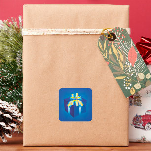 Blaue Geschenkboxen mit Gelb und Aqua Ribbon Quadratischer Aufkleber
