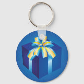 Blaue Geschenkboxen mit Gelb und Aqua Ribbon Schlüsselanhänger (Rückseite)