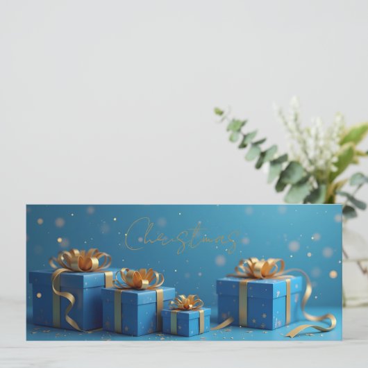 blaue Geschenke, goldene Bänder (Stehend Vorderseite)