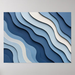 Blaue geschichtete Papier-Schnitt-Wellen abstrakte Poster