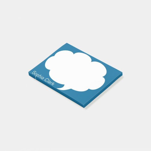 Blaue Gesprächs-Blase gerundetes personalisiertes Post-it Klebezettel (angewinkelt)