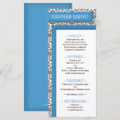 Blaue gesteppte Damask Hochzeitsmenü des Empfangs Menükarte (Vorne/Hinten)