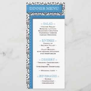 Blaue gesteppte Damask Hochzeitsmenü des Empfangs Menükarte