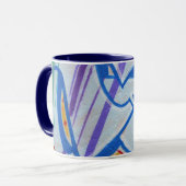 Blaue gestreifte abstrakte Graffitis Tasse (Vorderseite Links)