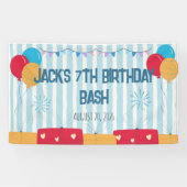 Blaue gestreifte Ballons & Geschenke Benutzerdefin Banner (Horizontal)