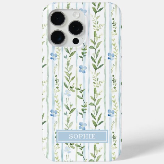 Blaue gestreifte Blumen personalisiert Case-Mate iPhone Hülle (Rückseite)