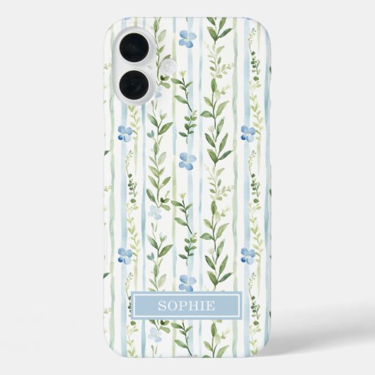 Blaue gestreifte Blumen personalisiert Case-Mate iPhone Hülle (Rückseite)