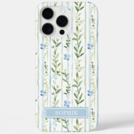 Blaue gestreifte Blumen personalisiert iPhone 16 Pro Max Hülle