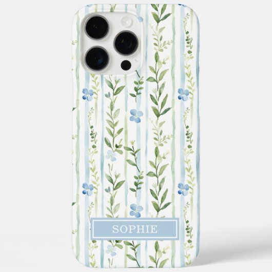 Blaue gestreifte Blumen personalisiert Case-Mate iPhone Hülle (Rückseite)