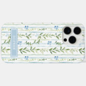 Blaue gestreifte Blumen personalisiert Case-Mate iPhone Hülle (Rückseite (Horizontal))