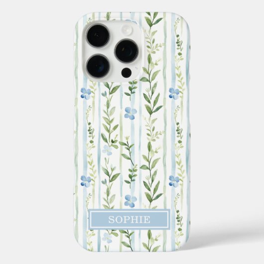 Blaue gestreifte Blumen personalisiert Case-Mate iPhone Hülle (Rückseite)