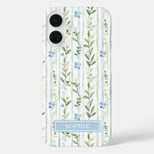 Blaue gestreifte Blumen personalisiert Case-Mate iPhone Hülle (Rückseite)