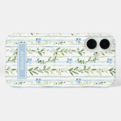 Blaue gestreifte Blumen personalisiert Case-Mate iPhone Hülle (Rückseite (Horizontal))
