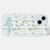 Blaue gestreifte Blumen personalisiert Case-Mate iPhone Hülle (Rückseite (Horizontal))