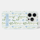 Blaue gestreifte Blumen personalisiert Case-Mate iPhone Hülle (Rückseite (Horizontal))