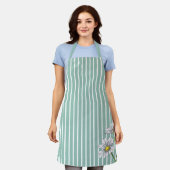 Blaue gestreifte Blumen-Wasserfarbe-Gänseblümchen- Schürze (Getragen)