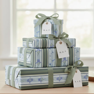 Blaue gestreifte Blumenmuster-Archiv-Persönliche V Geschenkpapier
