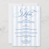 Blaue gestreifte elegante Skript-Hochzeitsmenü Einladung (Vorderseite)