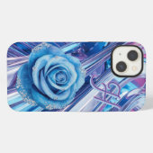 Blaue gestreifte Rose iPhone Hülle (Rückseite (Horizontal))