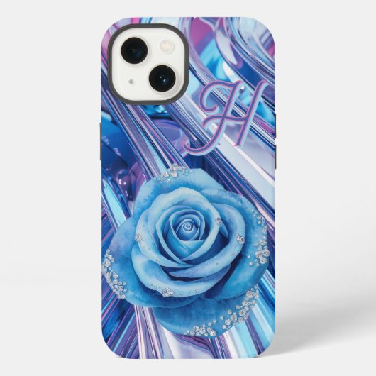 Blaue gestreifte Rose iPhone Hülle (Rückseite)