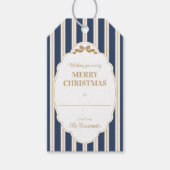 Blaue gestreifte Weihnachtsgeschenkanhänger Geschenkanhänger (Vorderseite)