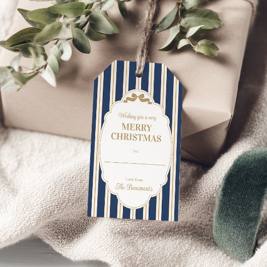 Blaue gestreifte Weihnachtsgeschenkanhänger Geschenkanhänger
