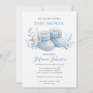 Blaue Gestrickte Babyschuhe Jungen Baby-Party Einladung