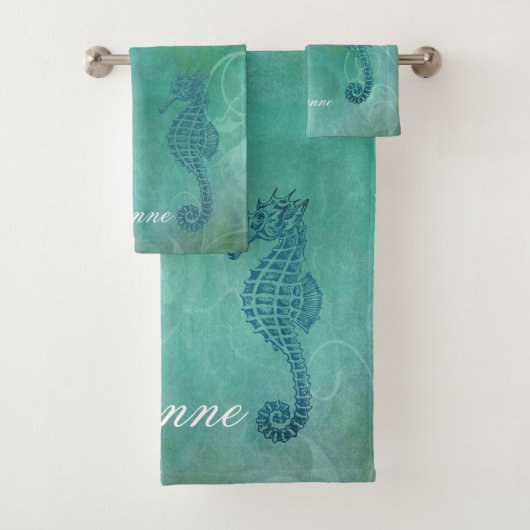 Blaue Gewässer, Seepferd und Blüh Badhandtuch Set (Insitu)