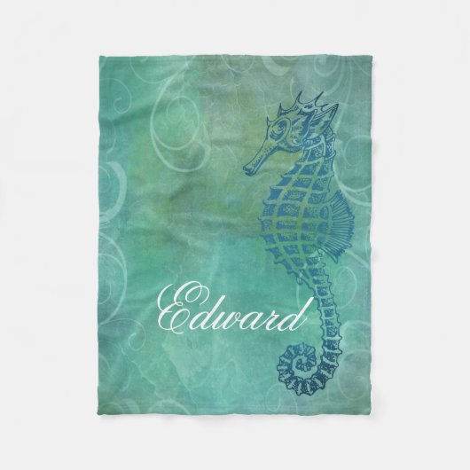 Blaue Gewässer, Seepferd und Blüh Fleecedecke (Vorderseite)