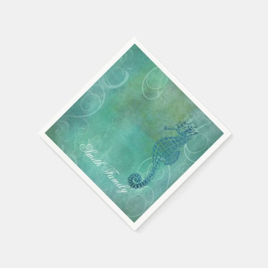 Blaue Gewässer, Seepferd und Blüh Serviette (Ecke)