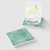 Blaue Gewässer, Seepferd und Blüh Steinuntersetzer (Seitenansicht)