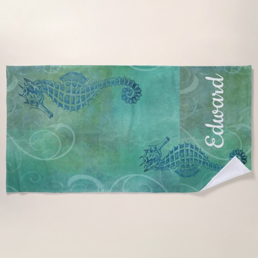 Blaue Gewässer, Seepferd und Blüh Strandtuch (Vorderseite)