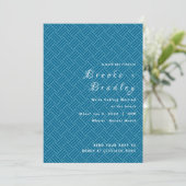 Blaue Gewebte Textur Hochzeit Einladung (Stehend Vorderseite)