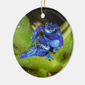 Blaue Gift-Pfeil-Frösche in Blatt 1 Keramikornament (Links)