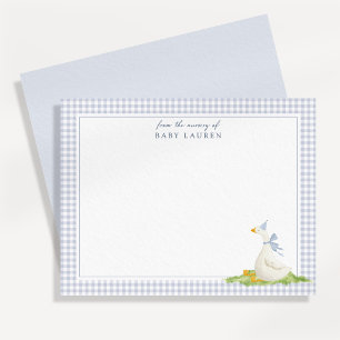 Blaue Gingham-Albern-Gans-Nursery-Notizkarte Einladung
