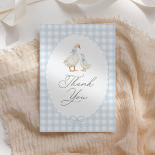 Blaue Gingham-Alberne-Gans-Baby-Party Dankeskarte