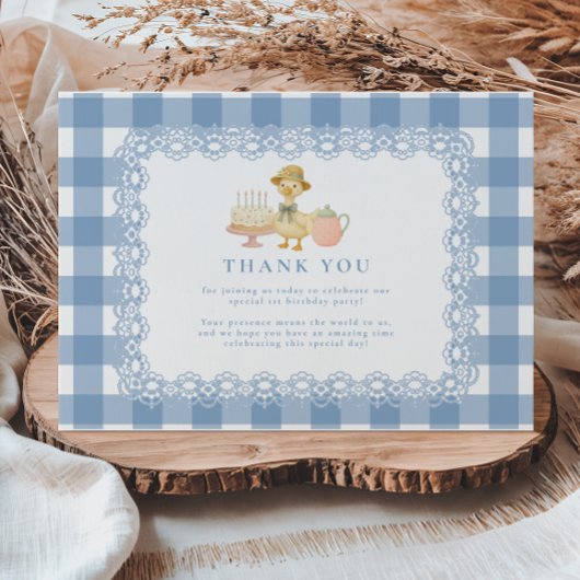 Blaue Gingham-Alberne-Gans-Geburtstag Dankeskarte