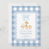 Blaue Gingham-Alberne-Gans-Geburtstag Einladung (Vorderseite)