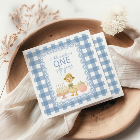 Blaue Gingham-Alberne-Gans-Geburtstagsfeier Serviette