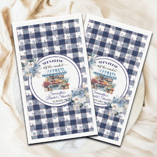 Blaue Gingham-Ausschreibung Blumen-Brautparty Serviette